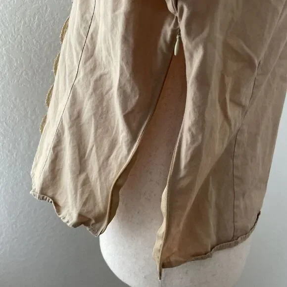 Andrew & Co Women’s Blouse L Tan Lace-Up Long Sleeve Victorian Romantic Cotton - Picture 10 of 10